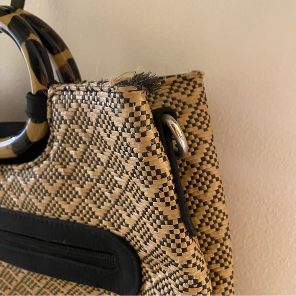 Vintage Marlo basketweave leopard handle satchel bag - Picture 6 of 7